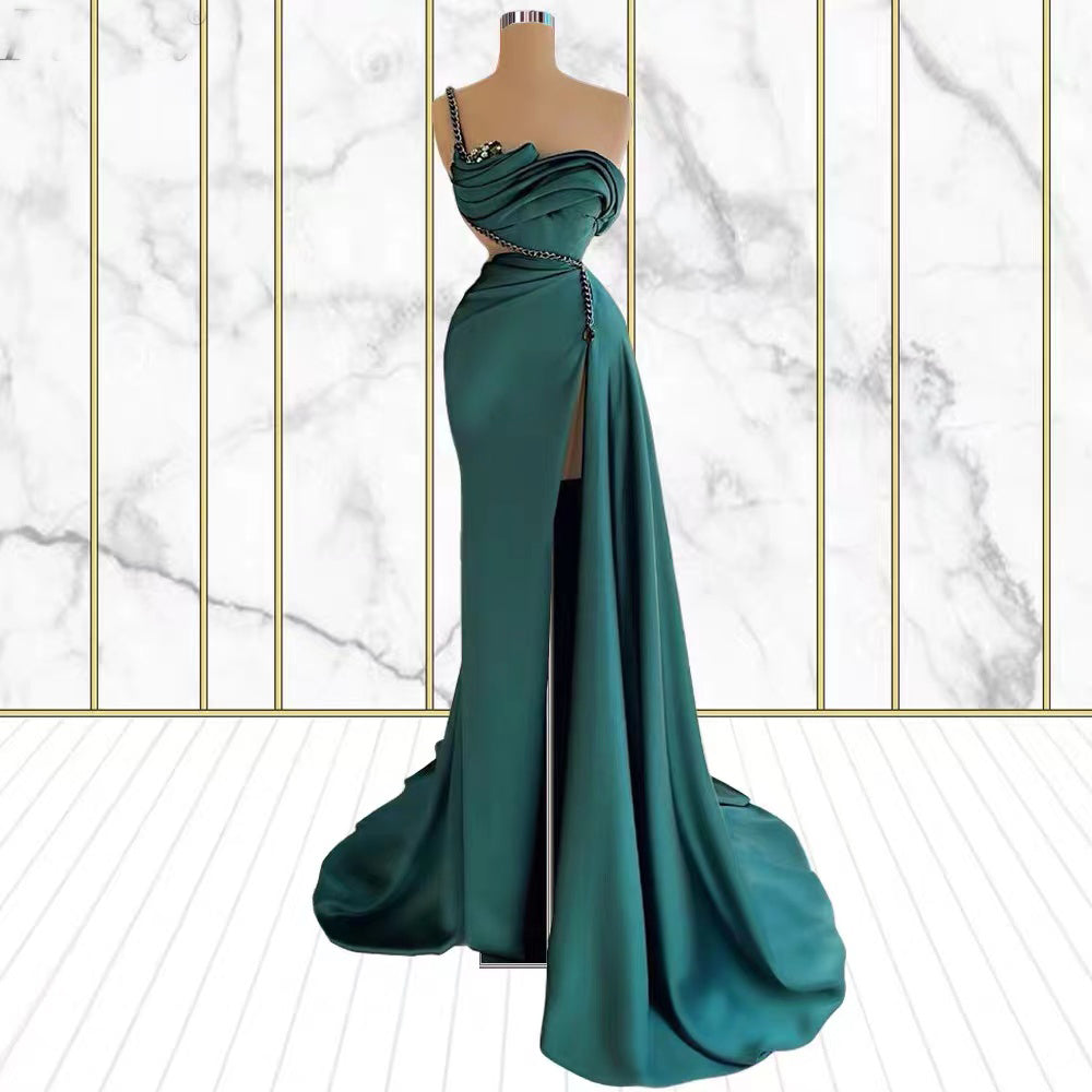 Emerald One Shoulder Rhinestone Mermaid Prom Dress With Split PD0708