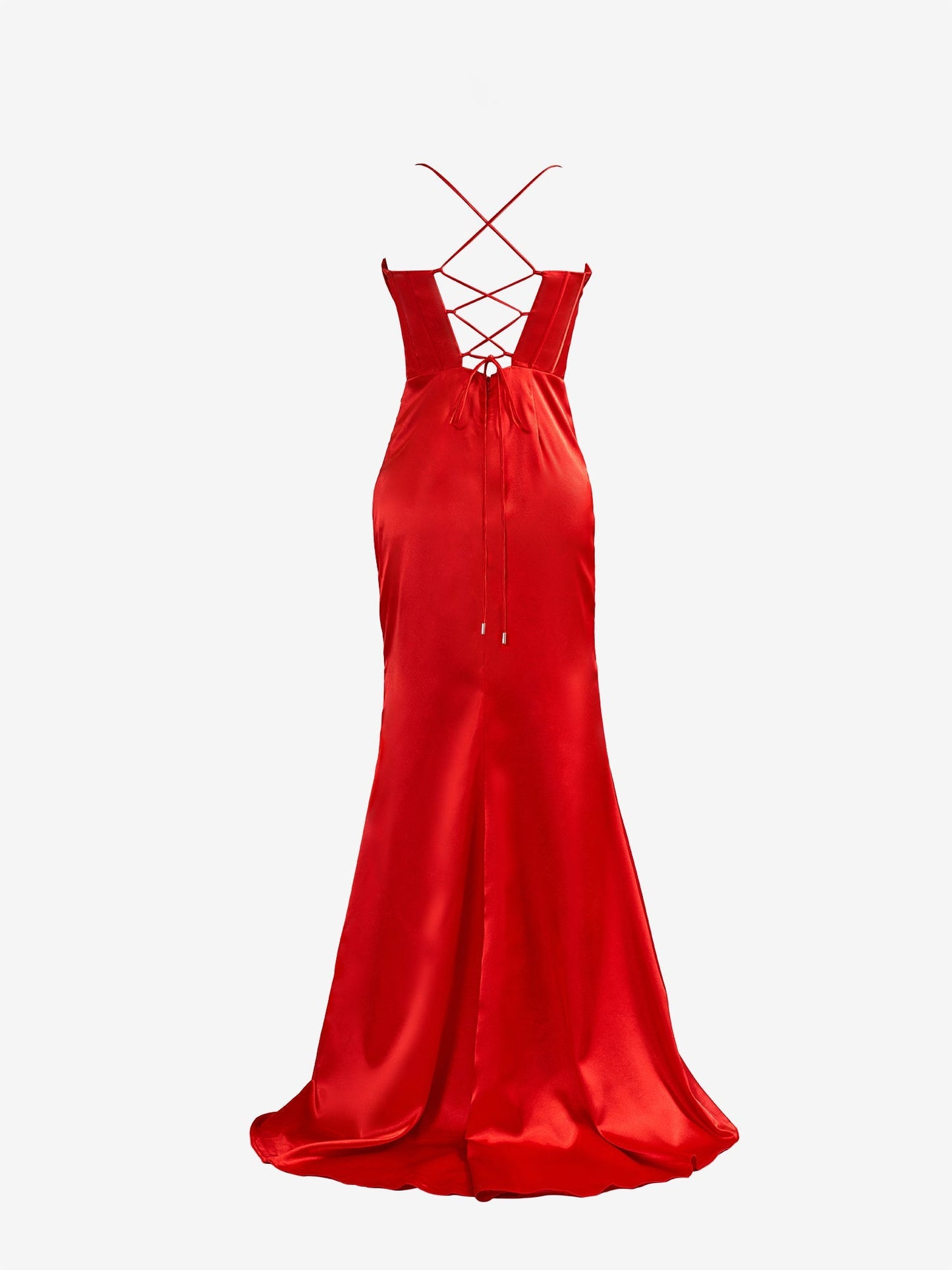 Aaliyah| Red Spaghetti Straps Satin Mermaid Prom Dress with Slit