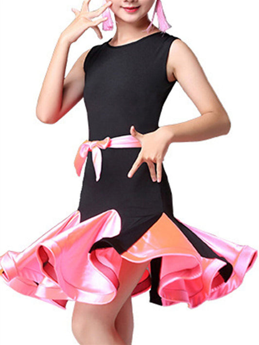 Latin Dance Kids' Dancewear Dress Split JointRound Sleeveless Girls' Performance Nylon