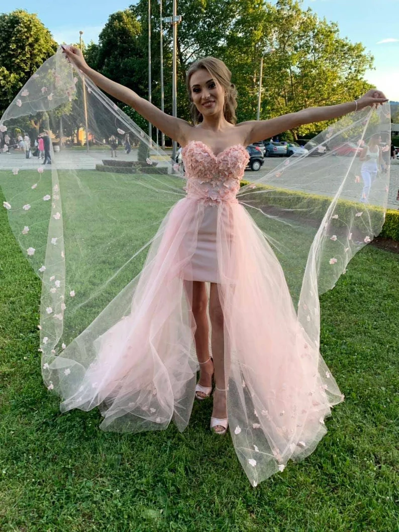 Pink floral sleeveless corset tulle long prom evening gown wedding dress gh995