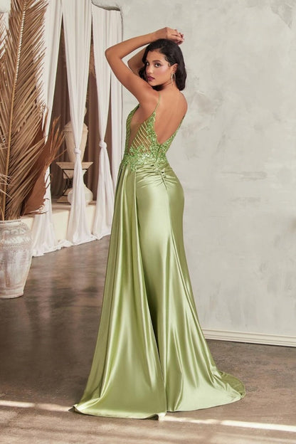 Green Embroidery Split Spaghetti Straps Prom Dress ZT0293