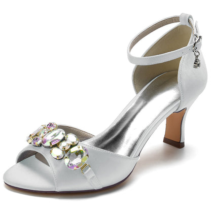 Women's Wedding Shoes Peep Toe Mid Heel Bridal Shoes with Colorful Crystals