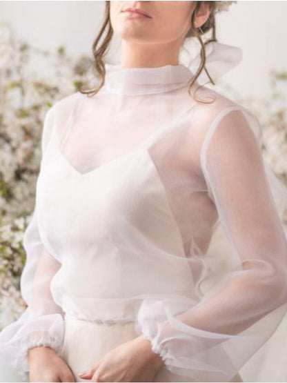 Bolero Voiles Coats / Jackets Long Sleeves Bridal Organza Wedding Wraps With Bowknot