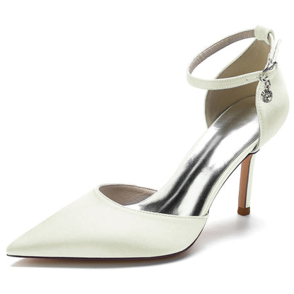 Women's Wedding Shoes Silk Satin Pointed Toe High Heel Buckle Minimalist Bridal Shoes