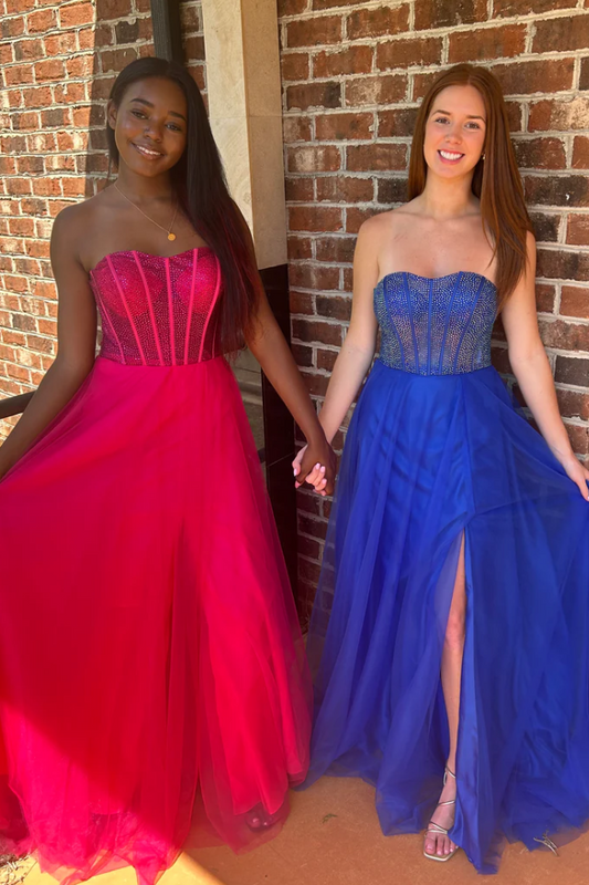 Abysmal | A-Line Strapless Beads Empire-Waist Sleeveless Prom Dress With Slit