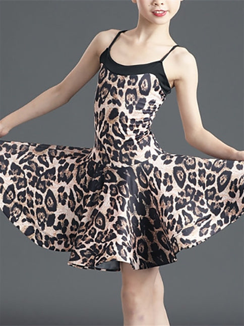 Latin Dance Kids' Dancewear Sleeveless Leopard Print Girls' Performance Polyester