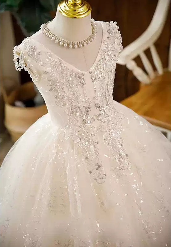 Ball Gown Sleeveless Lace Flower Girl Dresses with Rhinestone Appliques