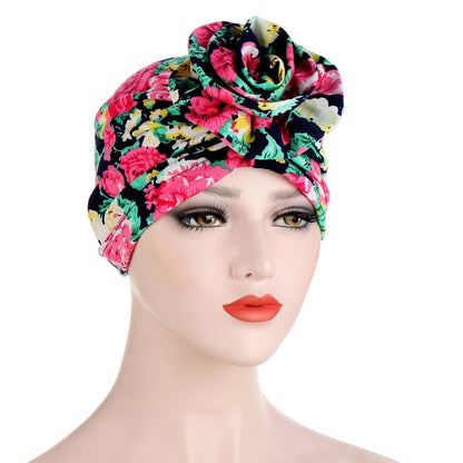 Women Ethnic Plaid Pattern Cashew Flower Musulman India Islamic Head Wrap Turban