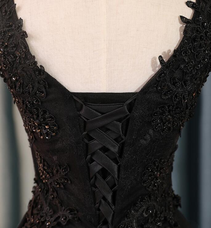 Lovely Black Lace V-neckline Short Homecoming Dress, Black Party Dress gh1761