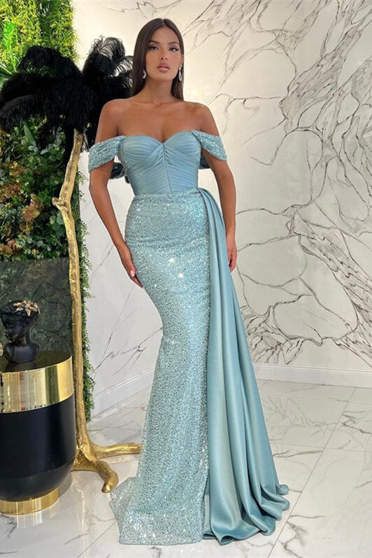 Stunning Off-The-Shoulder Sweetheart Mermaid Prom Dress Sequins With Ruffle ED0478