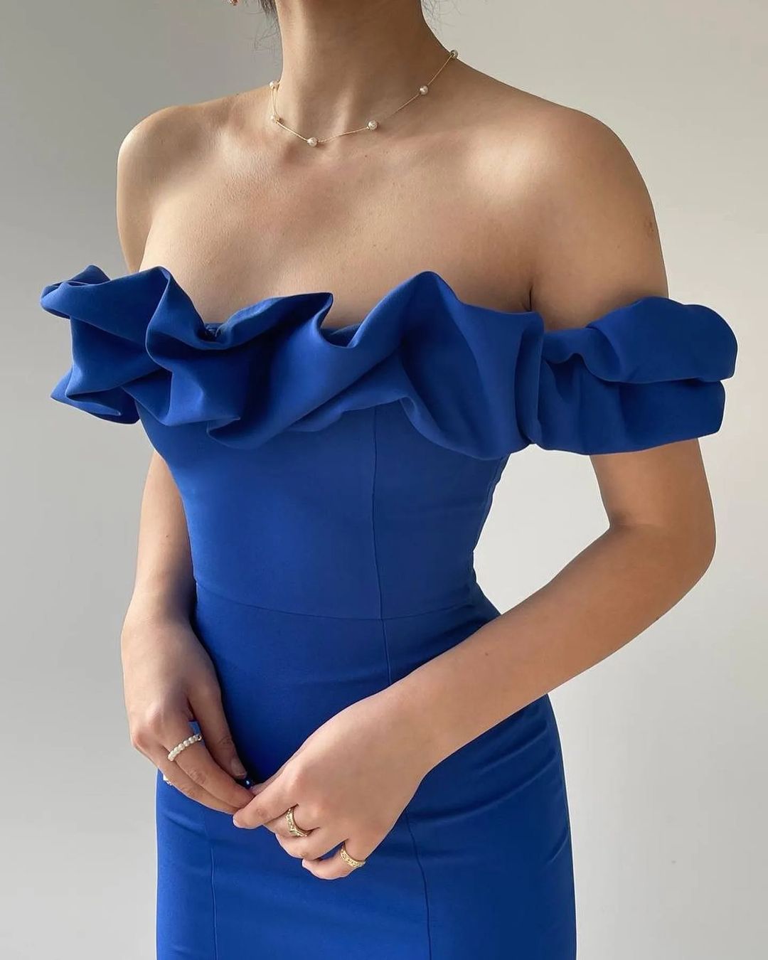 Royal Blue Strapless Off-The-Shoulder Prom Dress ZT0309