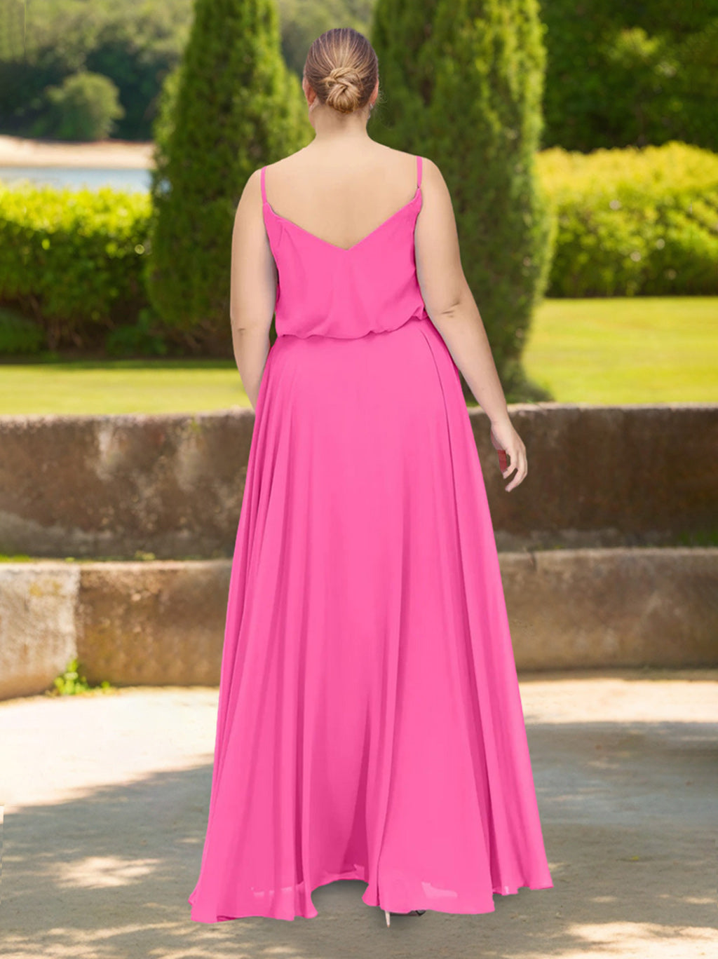 A-Line/Princess Spaghetti Straps Sleeveless Floor-Length Plus Size Bridesmaid Dresses