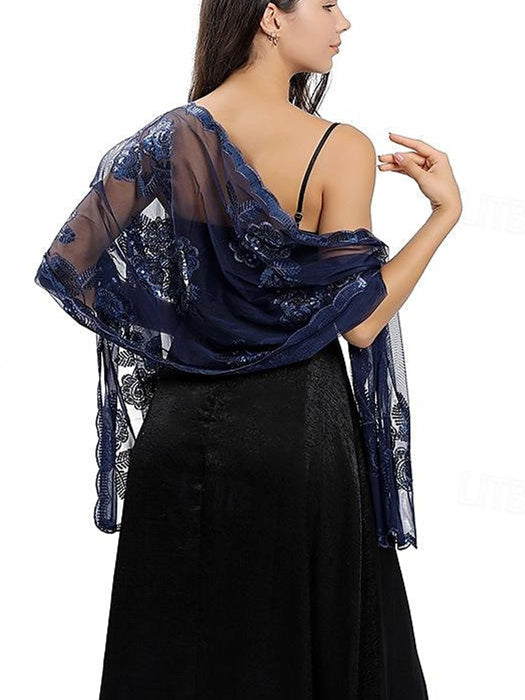 Women's Wedding Guest Sleeveless Tulle Wrap/Shawl with Sequins