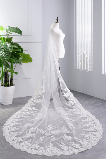 One-tier Lace Wedding Veil with Appliques