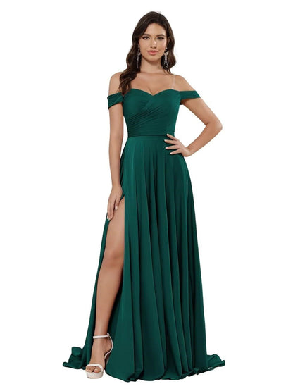 A Line/Princess Satin Off-the-shoulder Sleeveless Floor-Length Bridesmaid Dresses