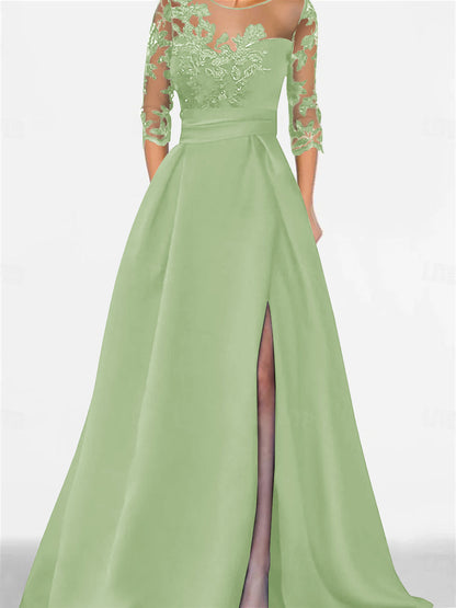 A-Line/Princess Sweetheart 3/4 Sleeves Floor-Length Mother Of The Bride Dresses With Lace & Split Side