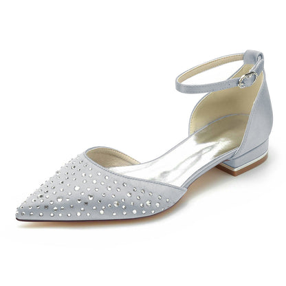 Women's Wedding Mini Crystal Low Pointed Toe Buckle Bridal Shoes