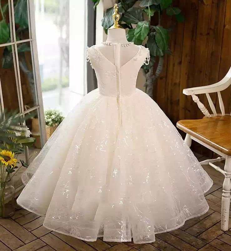 Ball Gown Sleeveless Lace Flower Girl Dresses with Rhinestone Appliques