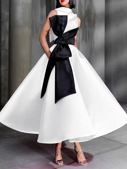 Ball Gown High Neck Ankle-Length Cocktail Dresses with Bowknot