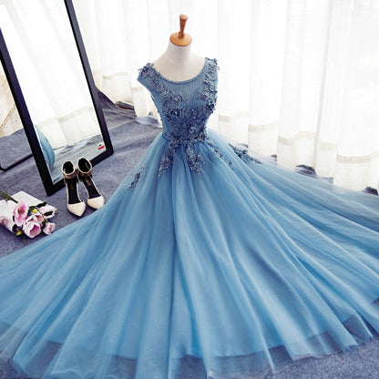 Stylish A-line tulle lace long prom dress,formal dresses  7669