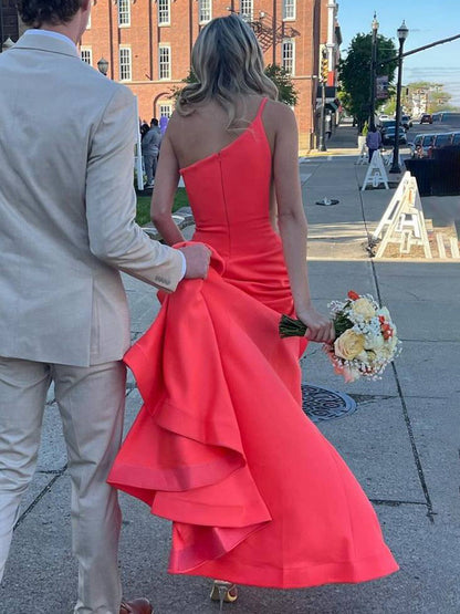 Adley  | One Shoulder Mermaid Sleeveless Satin Prom Dress with Train