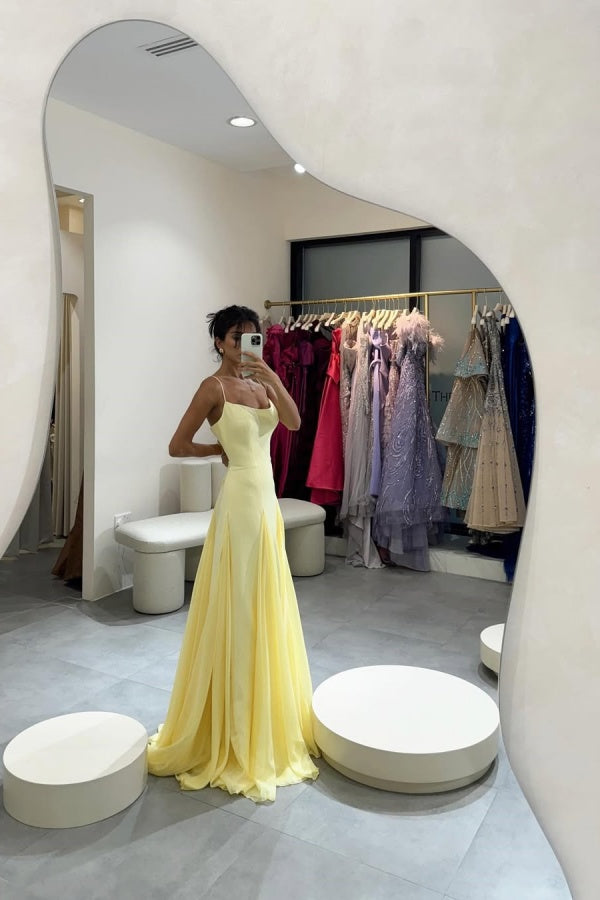 Light Yellow Spaghetti Straps Chiffon Stitching Semi-formal Summer Prom Dress ZT0601