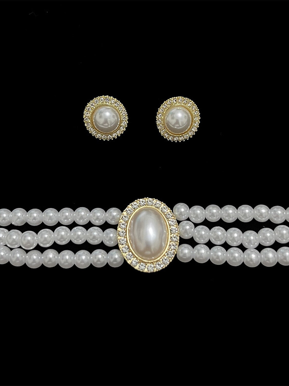 1 set Imitation Pearl Rhinestone Jewelry Earrings Necklace For Women's Wedding Gemstone Pendant Necklace Set