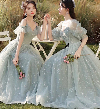 Green tulle long A line prom dress bridesmaid dress  8886