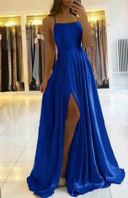 Spaghetti-Straps Prom Dress With Slit PD0178