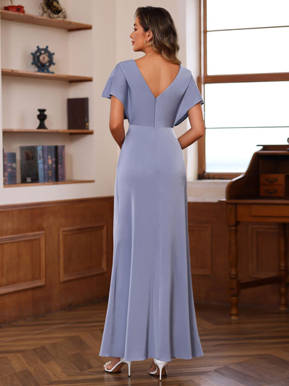 A-Line/Princess V-Neck Short Sleeves Floor-Length unique Mother of the Bride Dresses with Ruffles