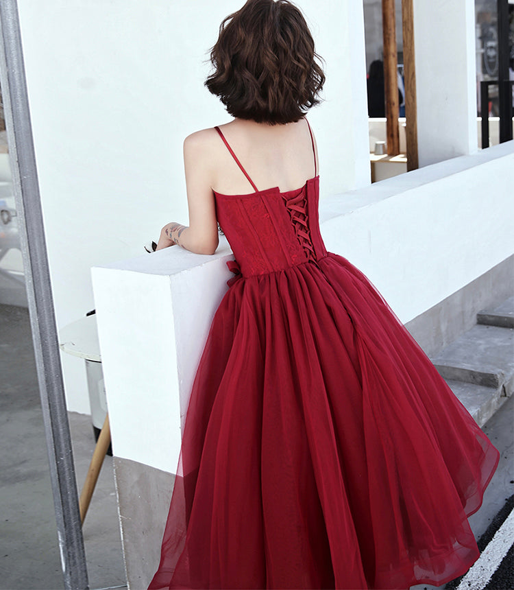 Burgundy tulle short prom dress cocktail dress  8410