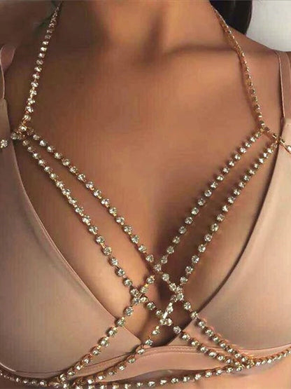 Dance Accessories Necklace Rhinestone Glitter Metal Chain Women's Performance Training Sleeveless High Alloy