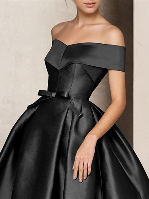 A-Line Strapless Short Sleeve Floor Length  Mother of the Bride Dresses Satin with Bow(s)