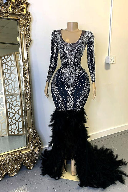 Aila Rhinestone Feather Dress