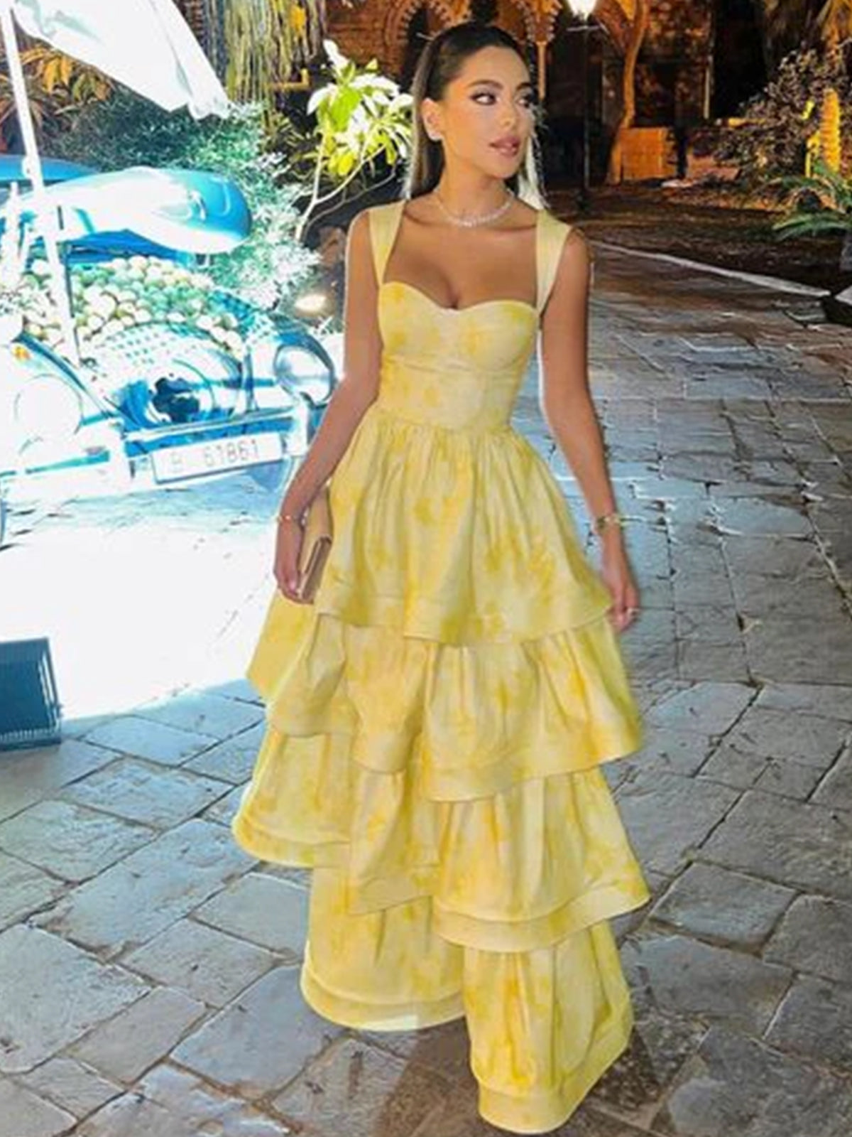 Alivia | Pastel Yellow Ruffle Tiered A-Line Long Party Prom Dress