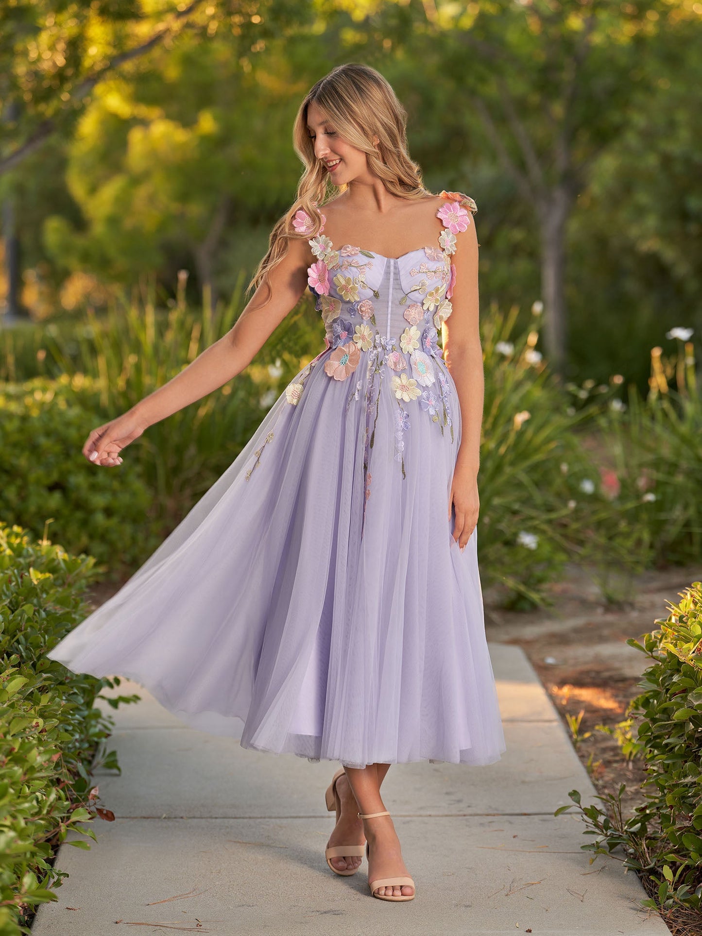 Amabel | 3D Flower Tulle Ankle Length Prom Dresses