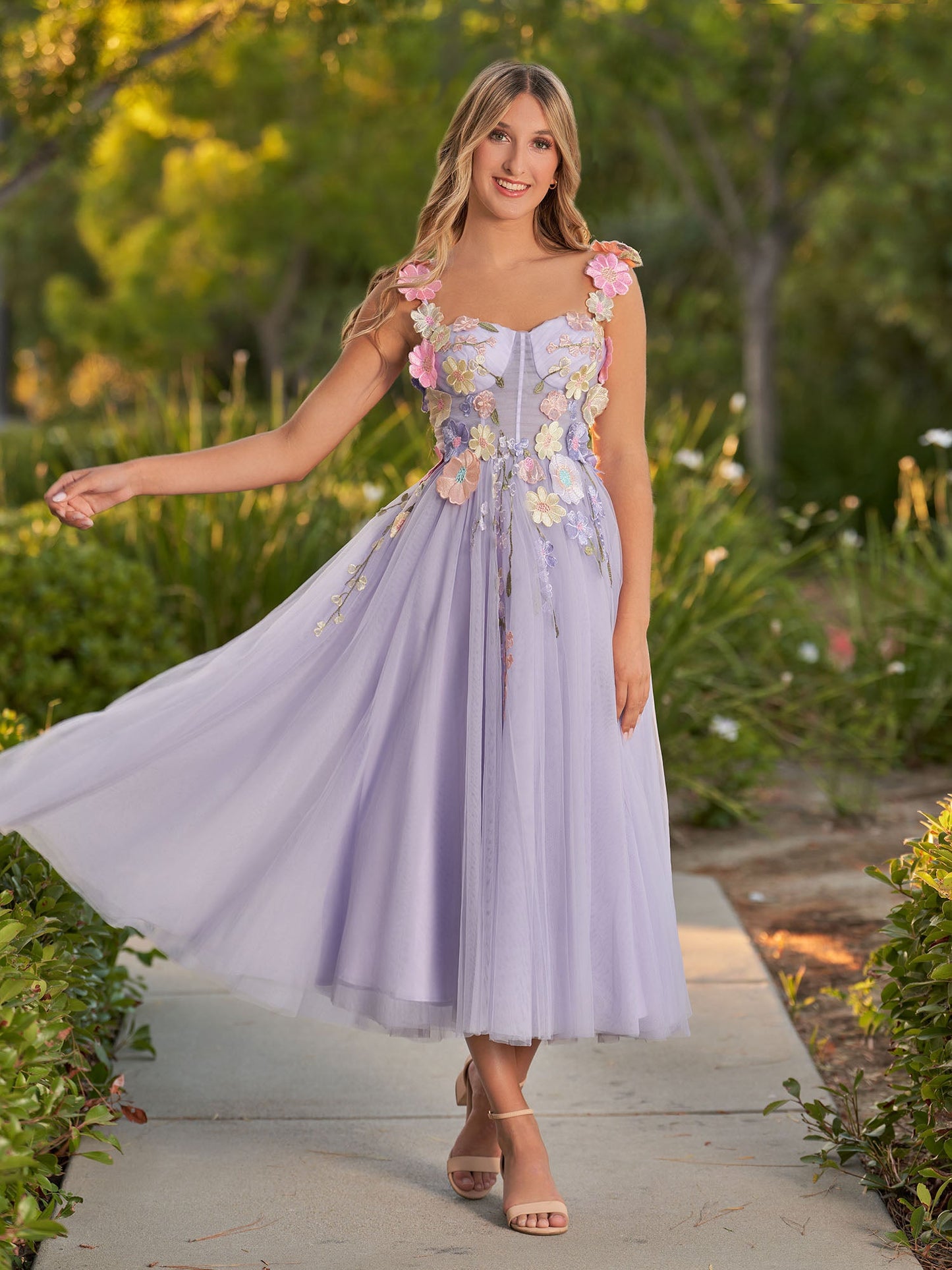 Amabel | 3D Flower Tulle Ankle Length Prom Dresses