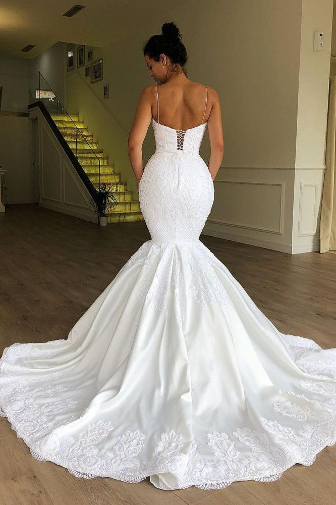 AmazingMermaid Spaghetti Straps Sleeveless Lace Wedding Dresses