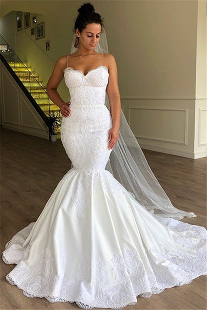 AmazingMermaid Spaghetti Straps Sleeveless Lace Wedding Dresses