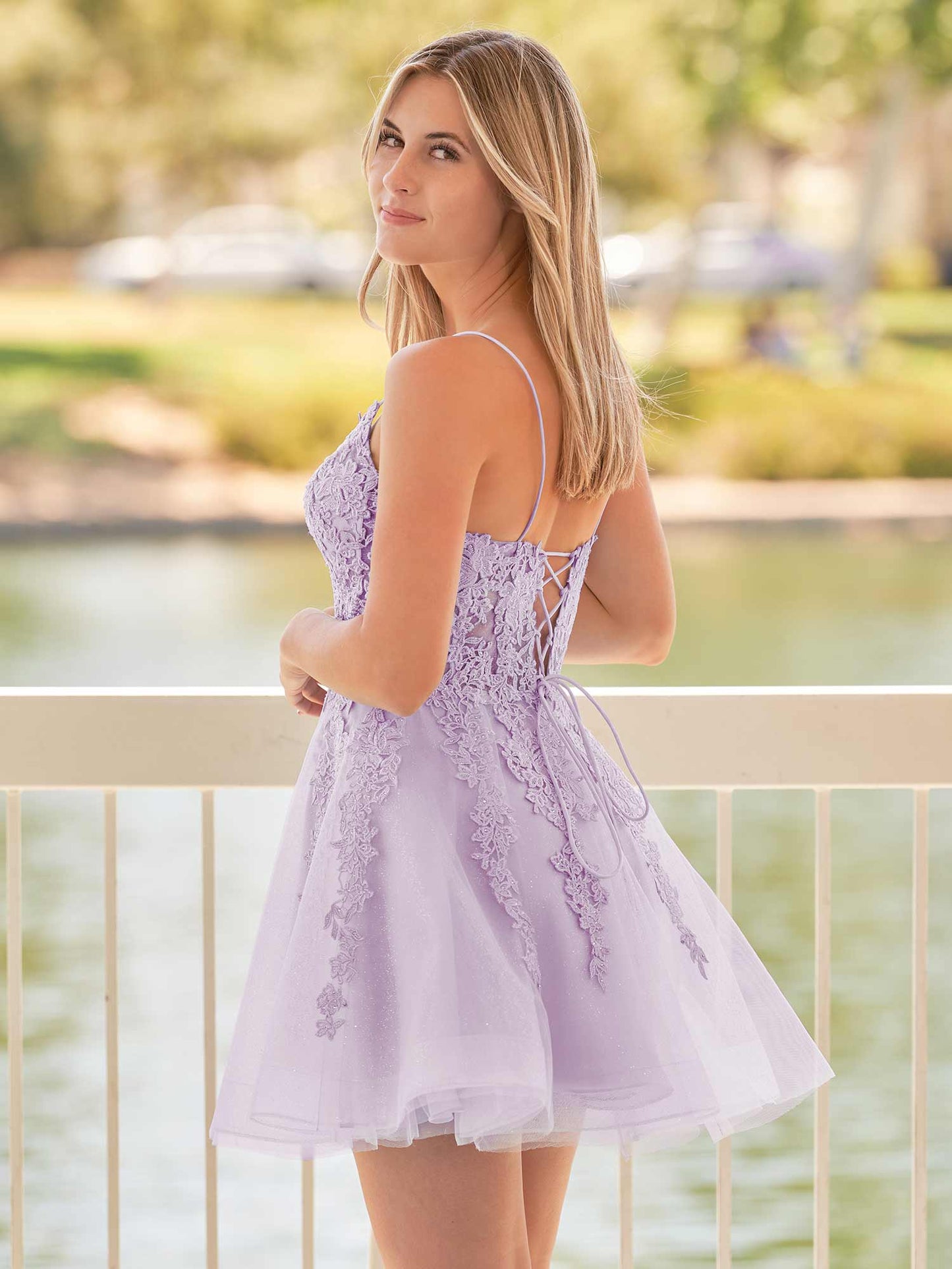 Anisia | A-Line Spaghetti-Straps Sky Blue Lace Homecoming Dress With Appliques