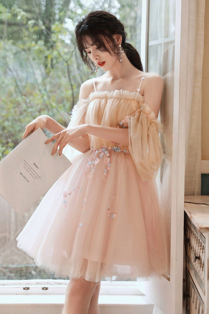 Cute tulle applique short prom dress homecoming dress  10608