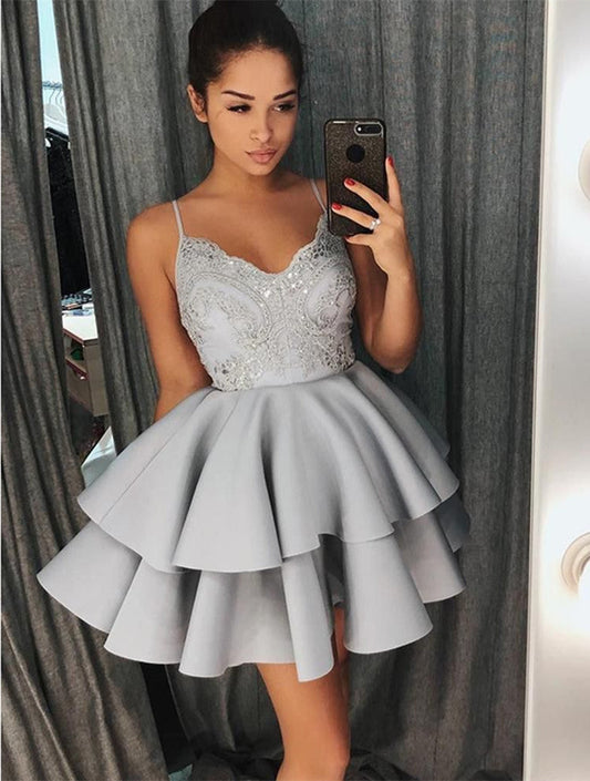 LTP0468,Grey Homecoming Dresses Spaghetti Straps Mini Prom Dress