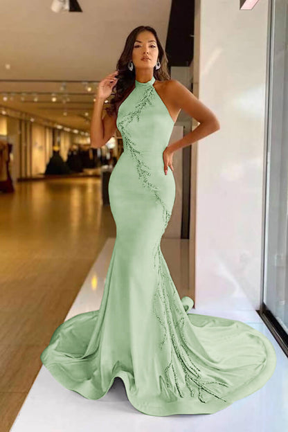 Elegant High Neck Pink Mermaid Prom Dress With Applique ED0105