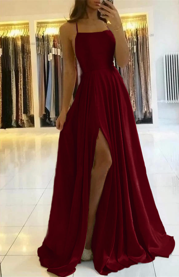 Spaghetti-Straps Prom Dress With Slit PD0178