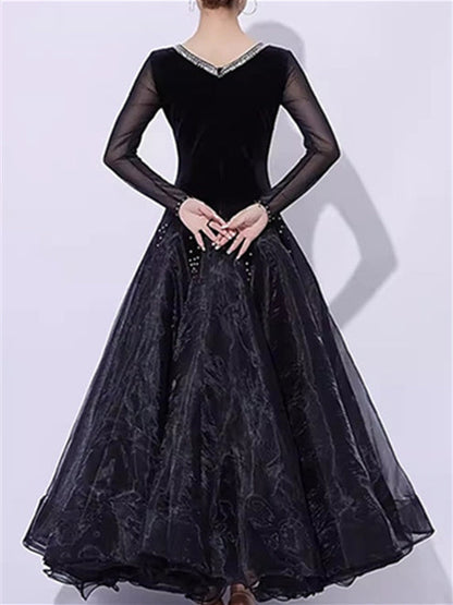 Women's Dancewear Ballroom Dance Dress Crystal/Rhinestone Splicing Women's Performance  Long Sleeve