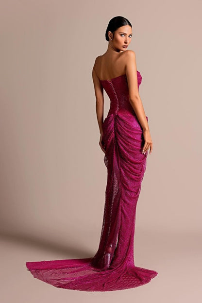 Fashion New Hollow Dark Fuchsia Split Prom Dress ZT0196