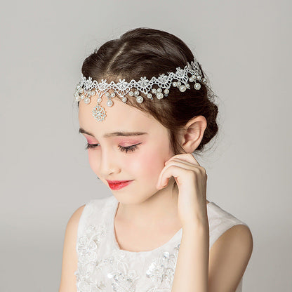 White Children's Dress Accessories Lace Pearl Headpiece