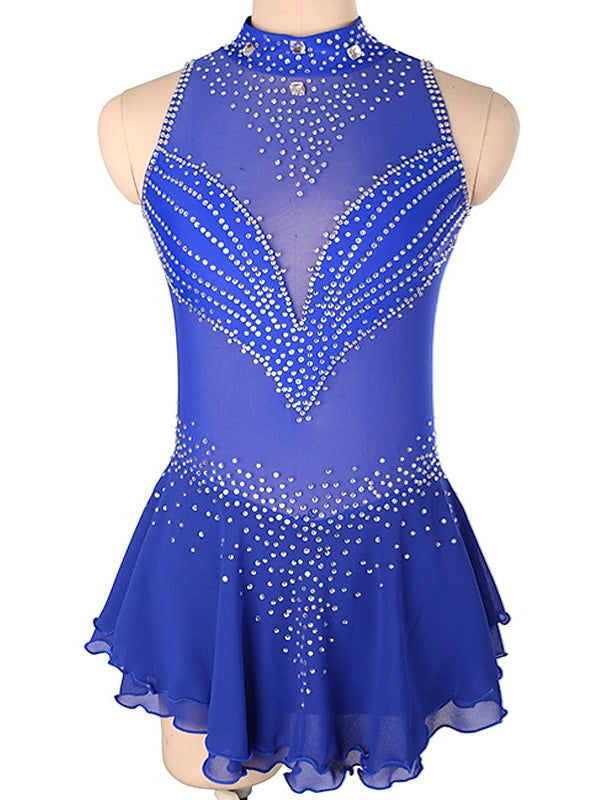 Figure Skating Dress Women's Girls' Crystal/Rhinestone Spandex High Elasticity Sleeveless Ice Skating Dress