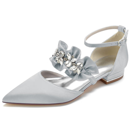 Women's Wedding Shoes Rhinestone Low Pointed Toe Buckle Comfort Bridal Shoes