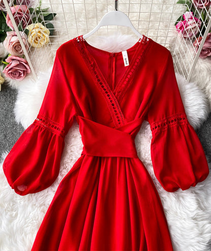 Red A line chiffon dress fashion girl dress  1000